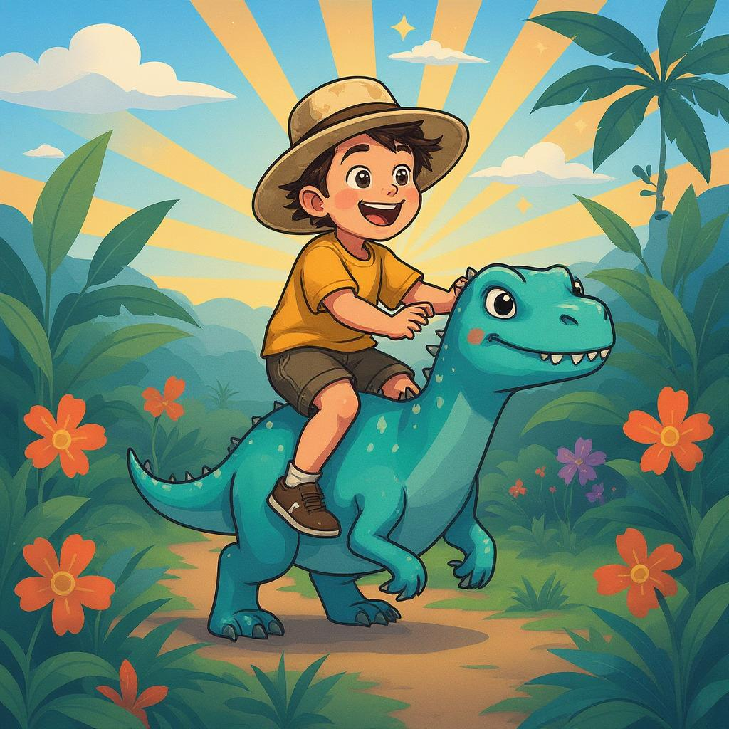 Boy Riding Dinosaur Adventure